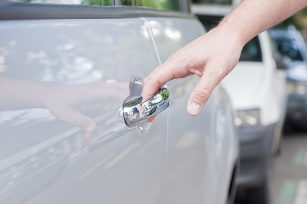 Opening car door, Man hand opening car door, close up